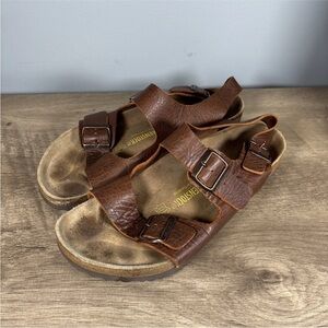 Birkenstock Milano Heel Strap Leather Sandals Brown Regular Size 45 M/12